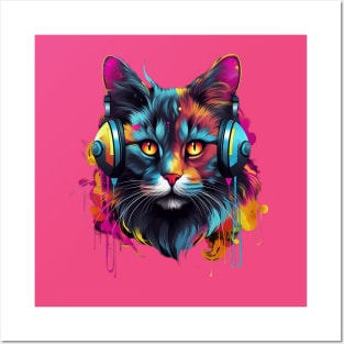 Urban Purr: Graffiti Cat Vibing in Headphones Posters and Art